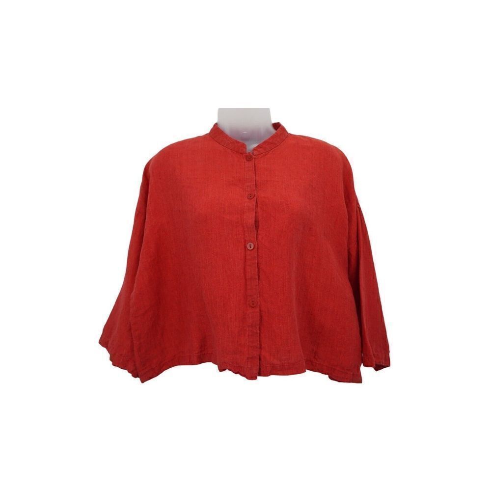 Eileen Fisher Top Women's Petite Large Irish Linen Button Down Long Sleeve Shirt